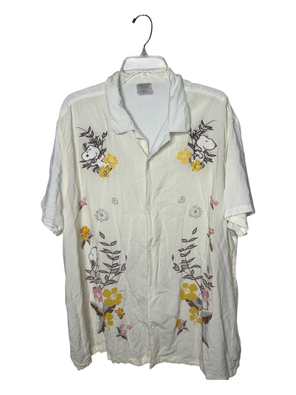 Peanuts Snoopy Men's White Short-Sleeve Button-Up Hawaiian Shirt. Size XXL.